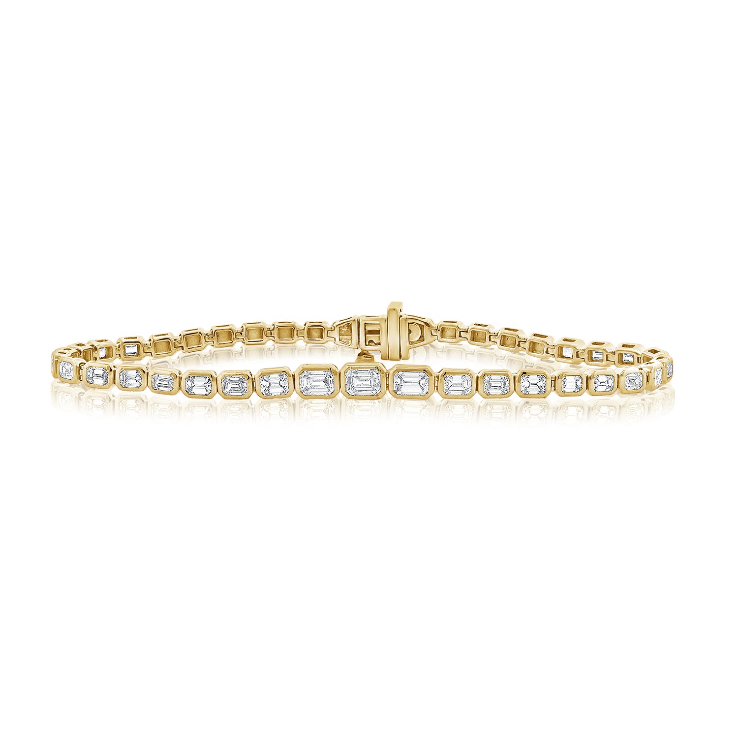 14K Gold 3.01ct Emerald-Cut Diamond Bezel Tennis Bracelet