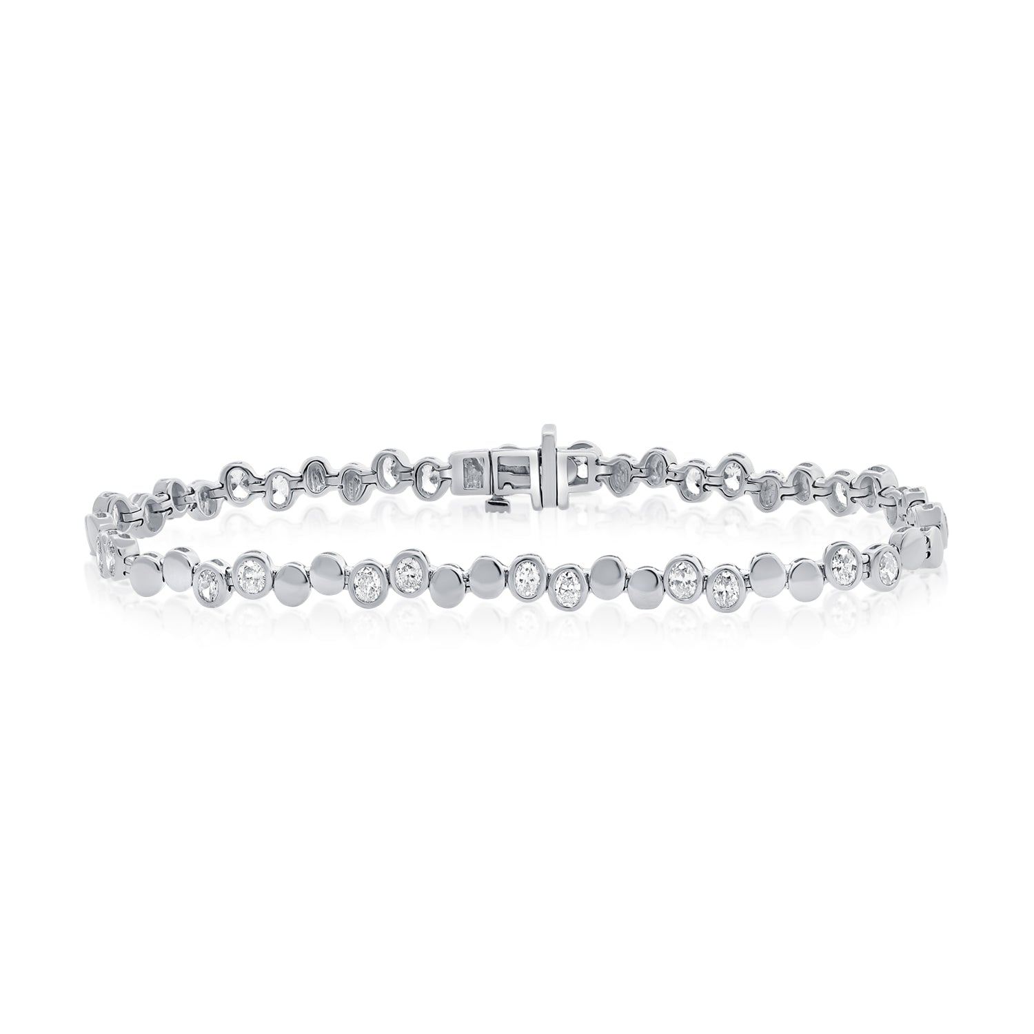 14K Gold 2.18ct Oval Diamond Bezel Tennis Bracelet – 6.75 Inch