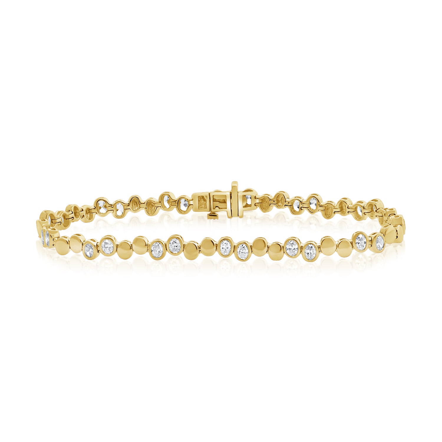 14K Gold 2.18ct Oval Diamond Bezel Tennis Bracelet – 6.75 Inch