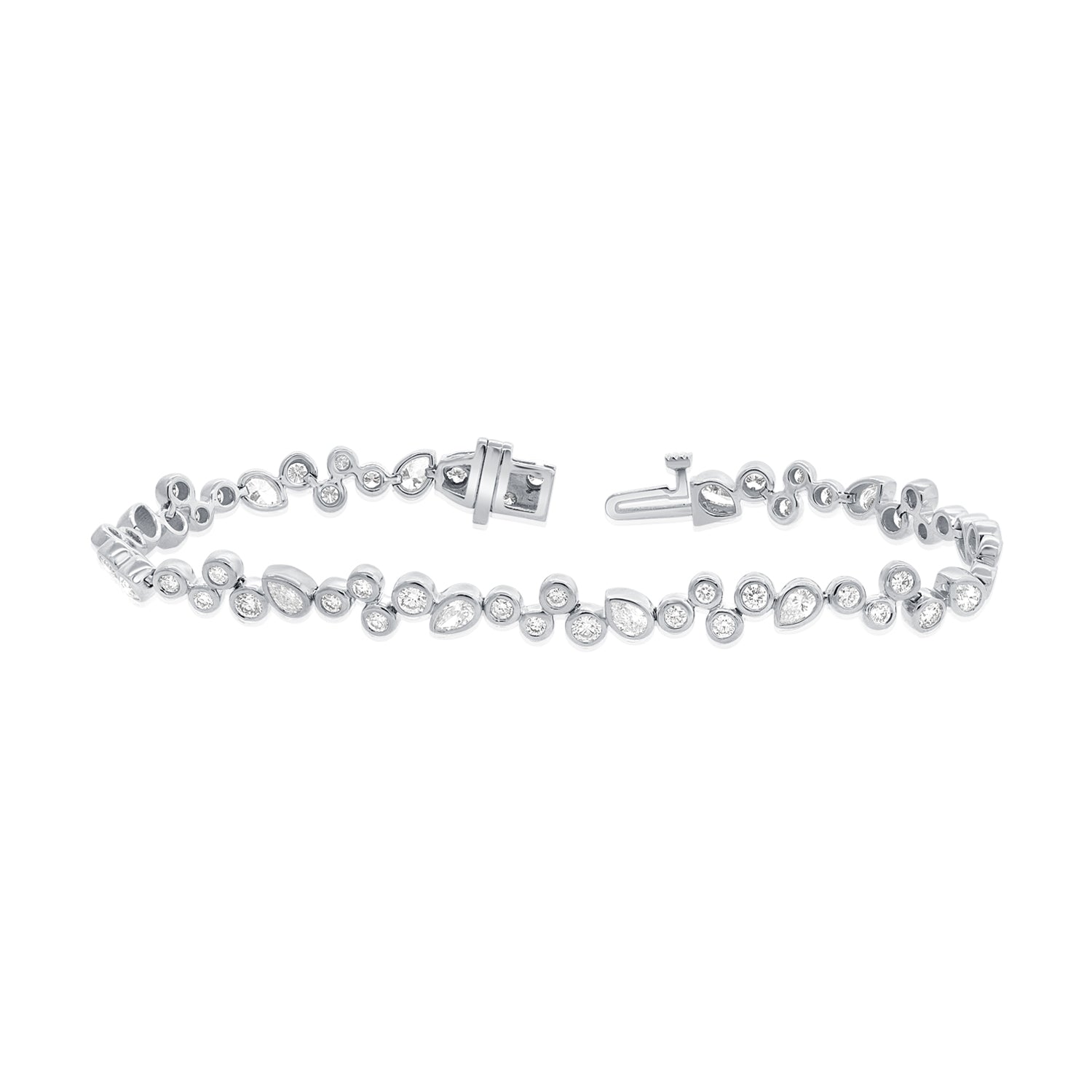14K Gold 2.89ct Pear & Round Diamond Bezel Tennis Bracelet – 6.75 Inch