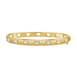 Elegant 14K Gold Diamond Bangle Bracelet with Mixed-Cut Diamonds