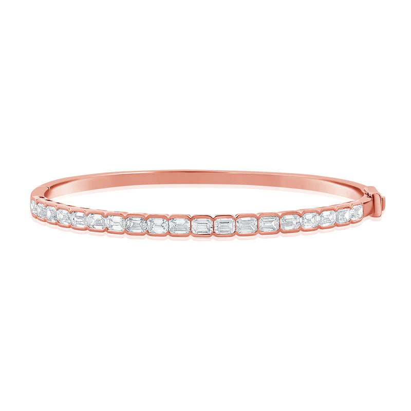 Exquisite 14K Gold Diamond Baguette Tennis Bangle Bracelet