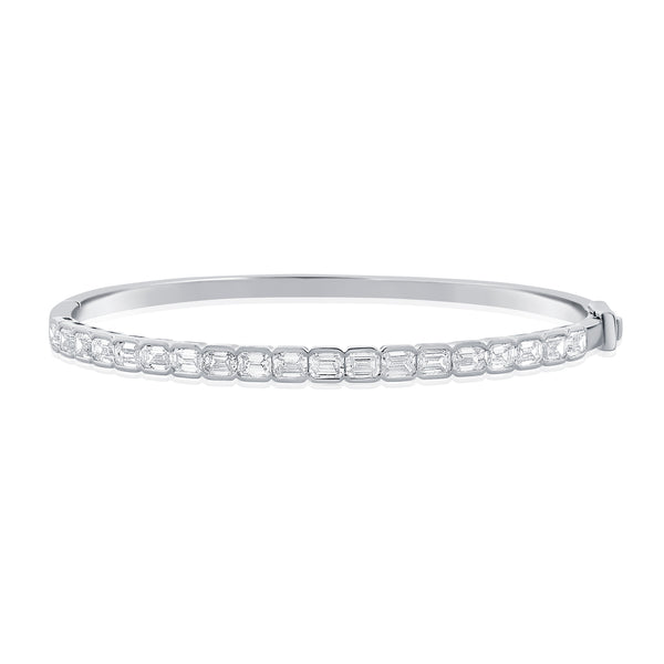 Exquisite 14K Gold Diamond Baguette Tennis Bangle Bracelet