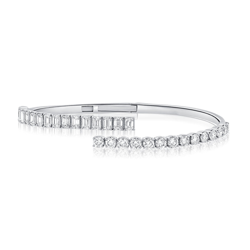 Timeless 14K Gold Cuff Bangle with 4.01 Carats of Emerald-Cut and Round Diamonds