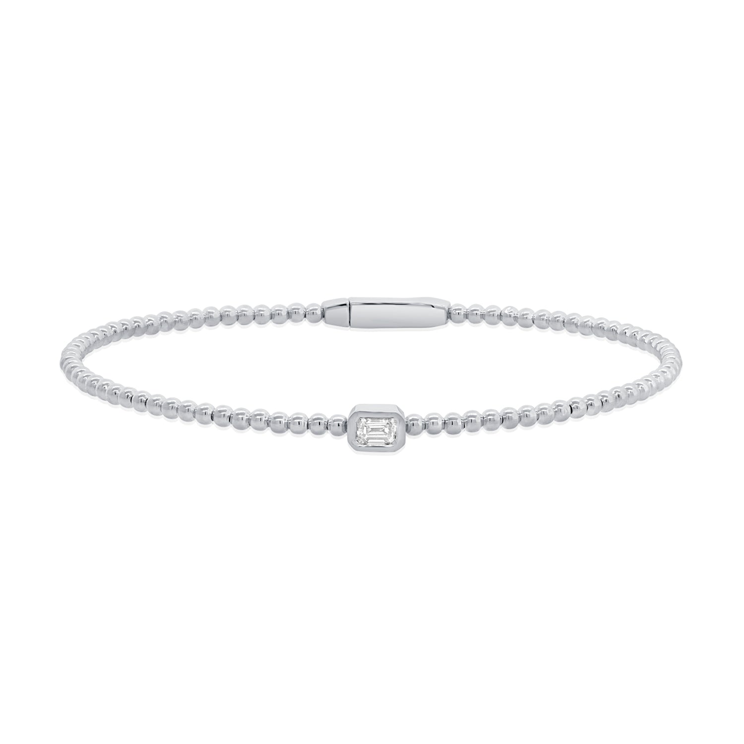 0.20 Carat Emerald Cut Natural Diamond Bezel Bangle Bracelet in 14K Gold