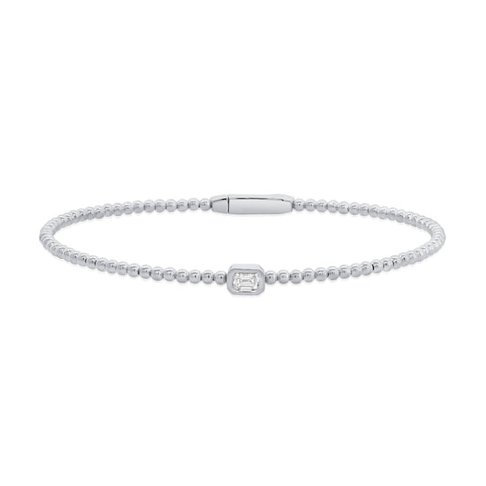 0.20 Carat Emerald Cut Natural Diamond Bezel Bangle Bracelet in 14K Gold