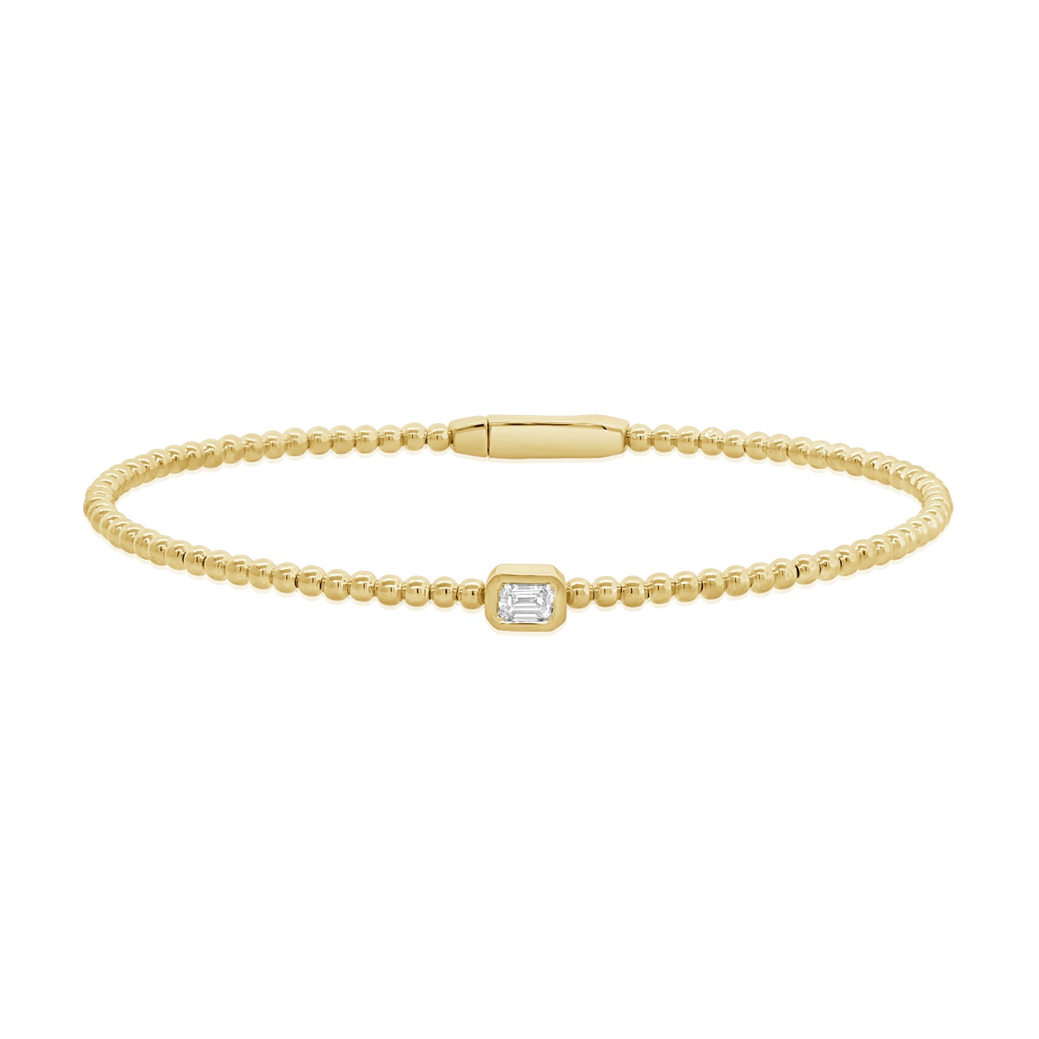 0.20 Carat Emerald Cut Natural Diamond Bezel Bangle Bracelet in 14K Gold