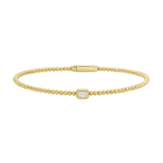 0.20 Carat Emerald Cut Natural Diamond Bezel Bangle Bracelet in 14K Gold