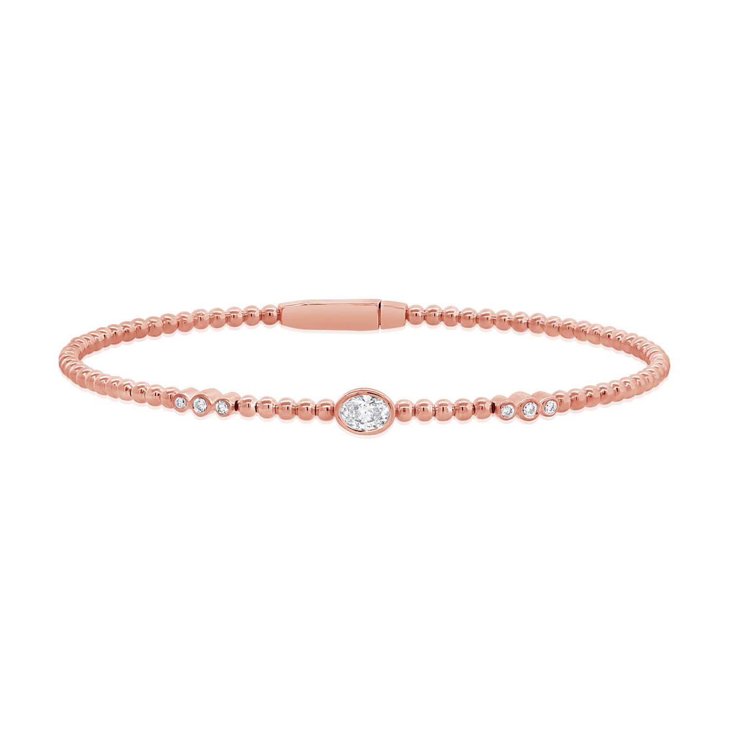 0.27 Carat Oval Cut Natural Diamond Bezel Bangle Bracelet in 14K Gold