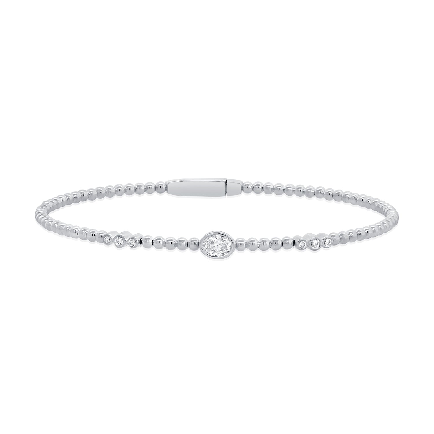 0.27 Carat Oval Cut Natural Diamond Bezel Bangle Bracelet in 14K Gold