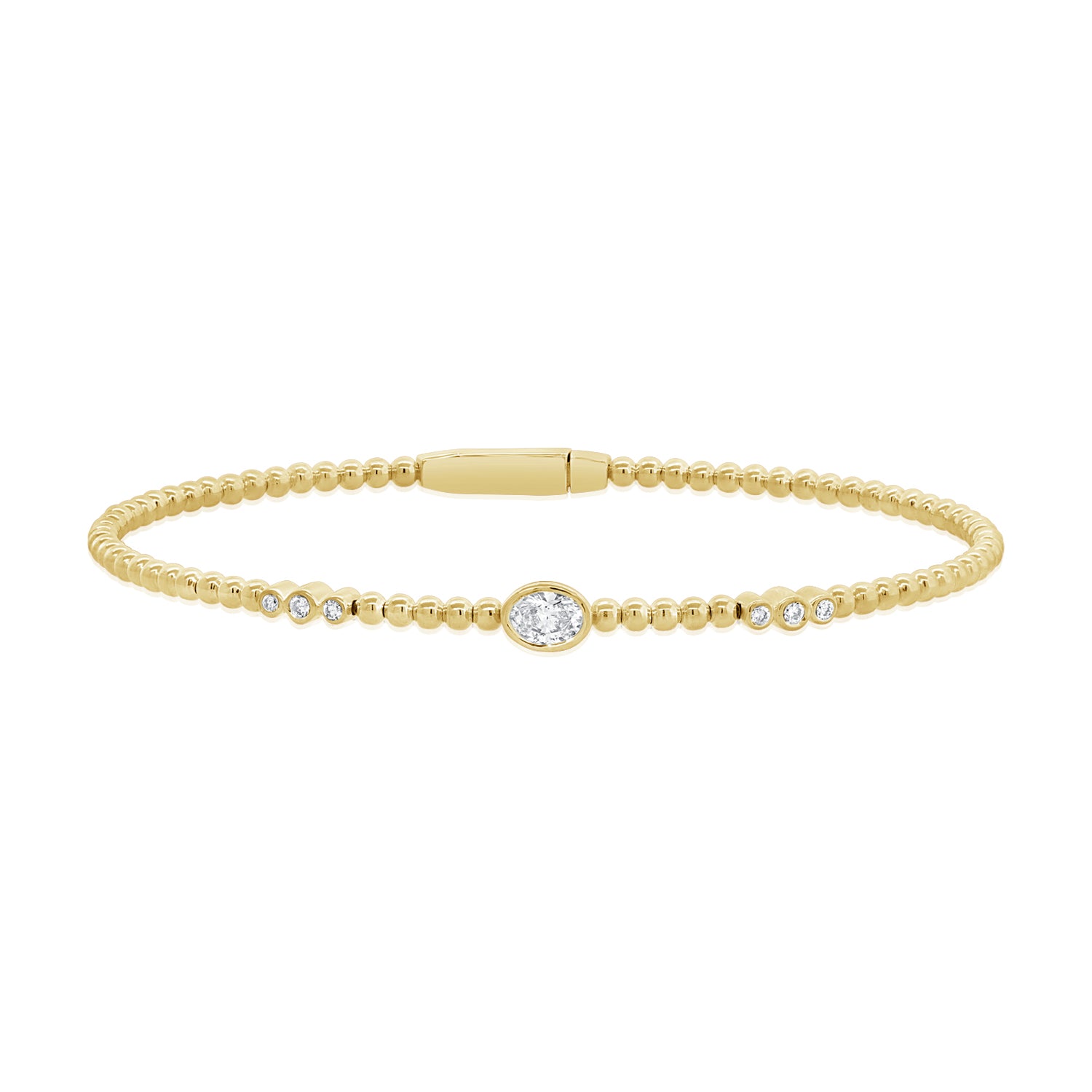 0.27 Carat Oval Cut Natural Diamond Bezel Bangle Bracelet in 14K Gold