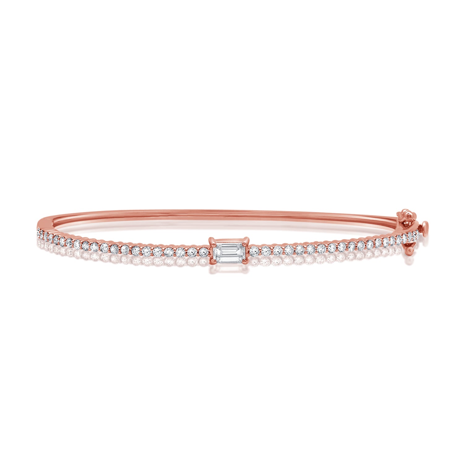 0.93 Carat Emerald and Round Cut Diamond Bangle Bracelet in 14K Gold
