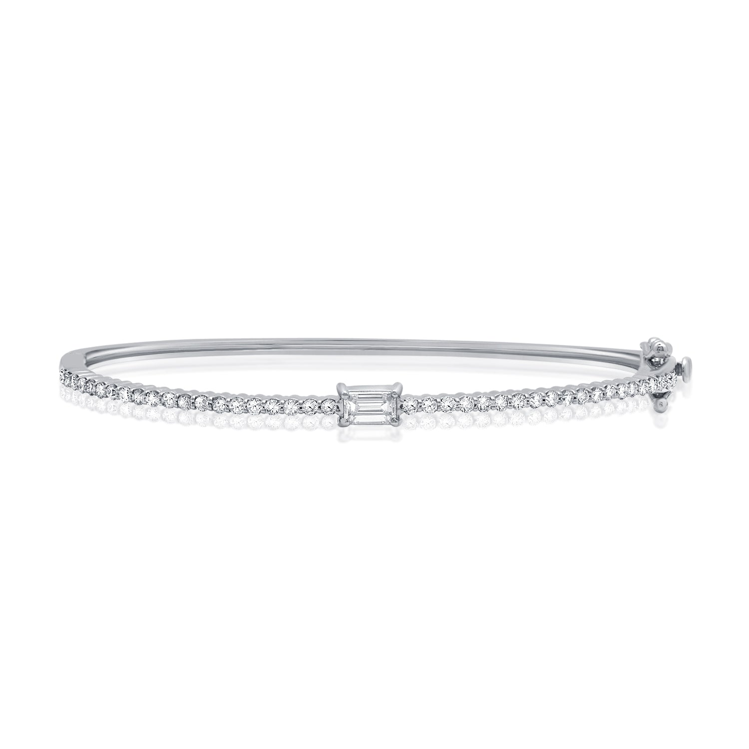 0.93 Carat Emerald and Round Cut Diamond Bangle Bracelet in 14K Gold