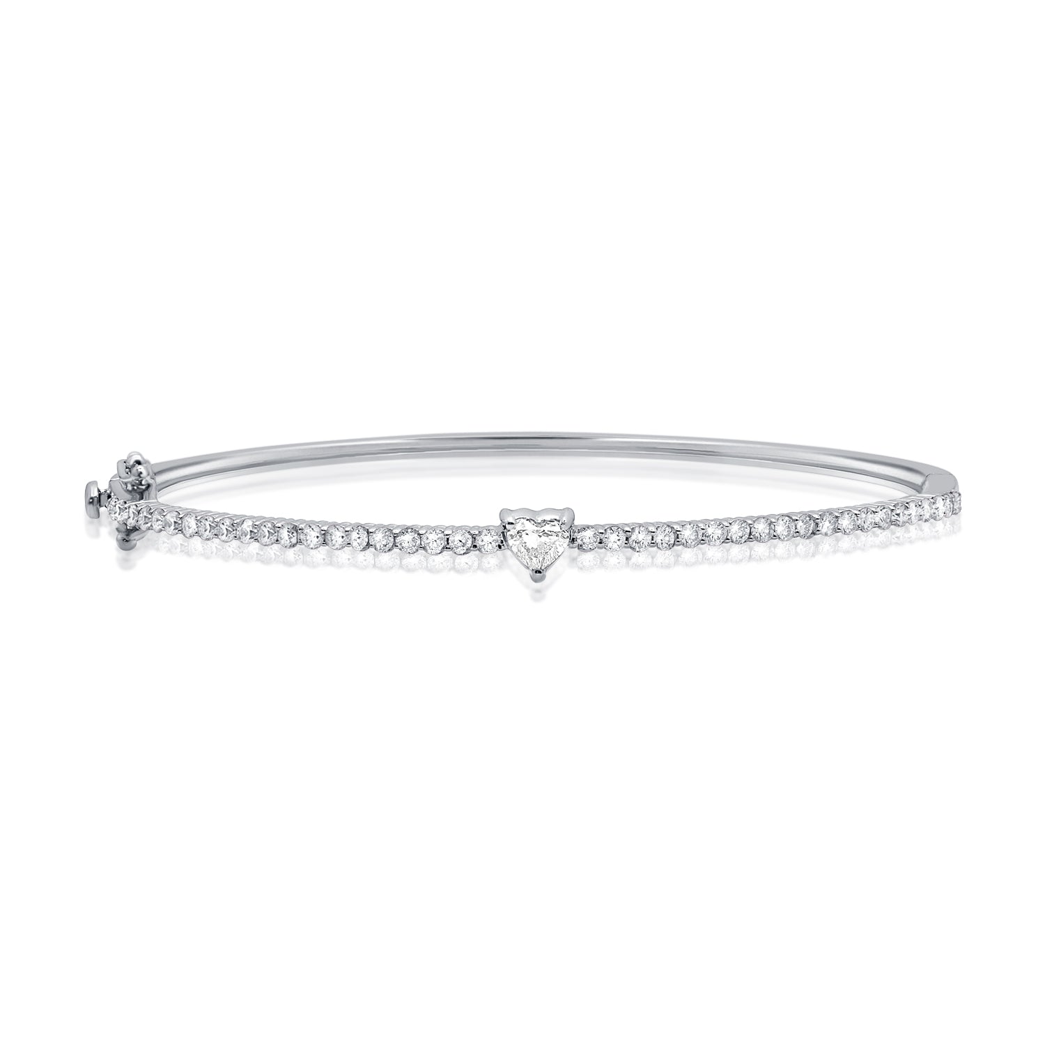 0.85 Carat Heart Shaped and Round Cut Diamond Bangle Bracelet in 14K Gold