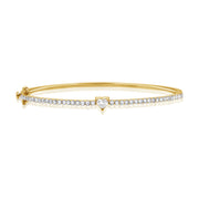 0.85 Carat Heart Shaped and Round Cut Diamond Bangle Bracelet in 14K Gold