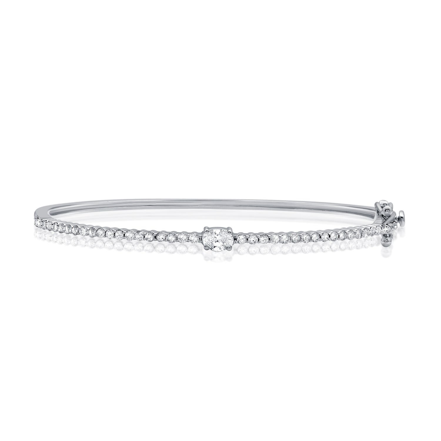 0.91 Carat Oval Cut and Round Cut Diamond Bangle Bracelet in 14K Gold