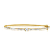0.91 Carat Oval Cut and Round Cut Diamond Bangle Bracelet in 14K Gold