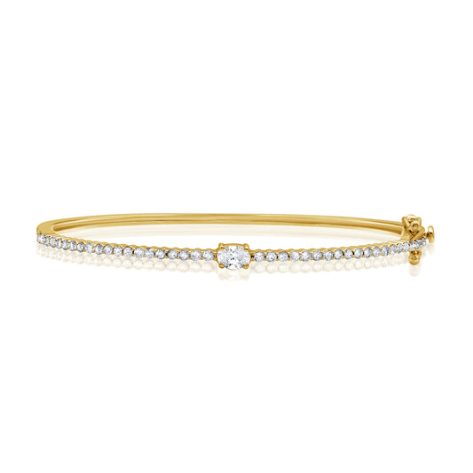 1.00 Carat Oval Cut and Round Cut Diamond Bangle Bracelet in 14K Gold
