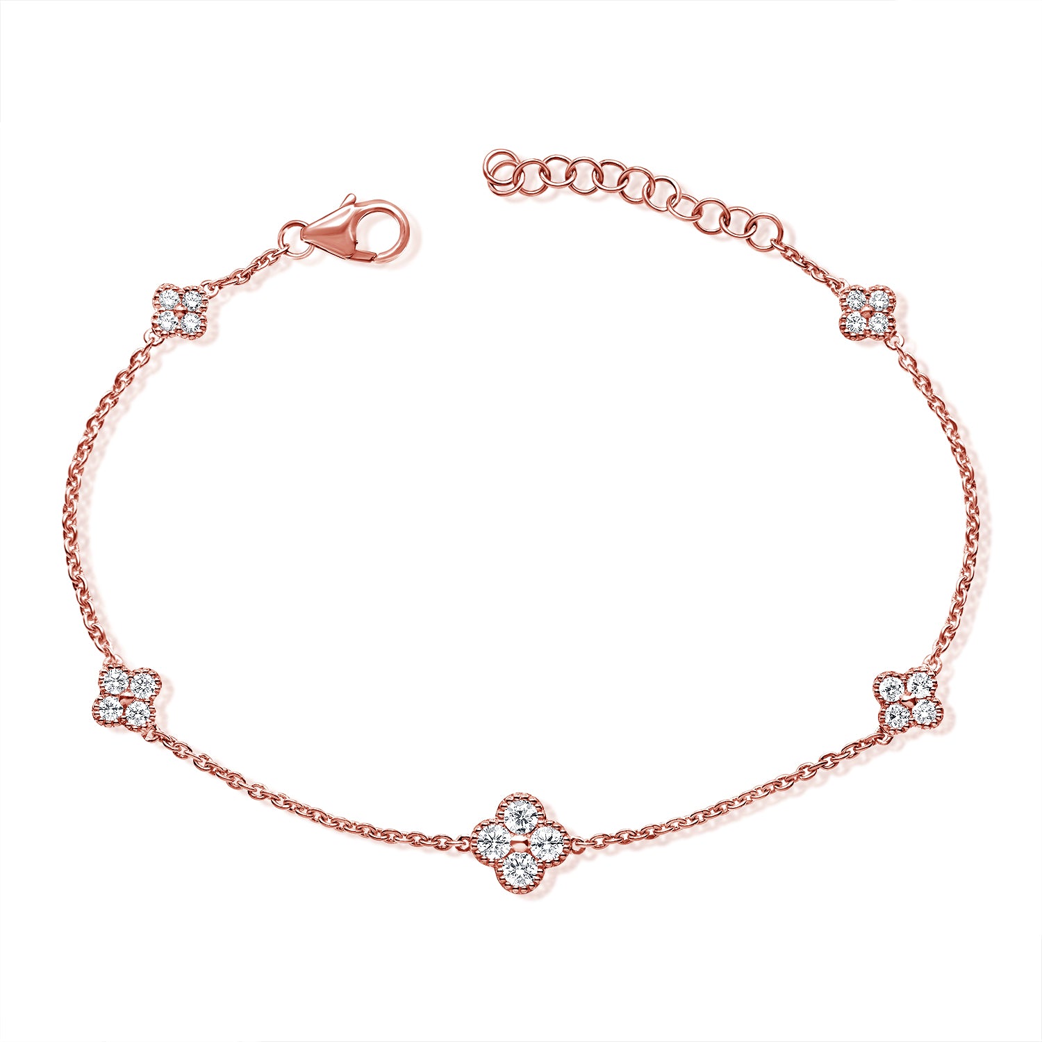 14K Gold Diamond Clover Bracelet • 0.62ct Lucky Clover Bracelet