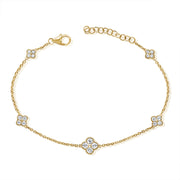 14K Gold Diamond Clover Bracelet • 0.62ct Lucky Clover Bracelet