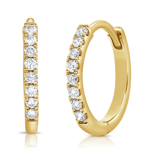 14K Gold Diamond Huggie Hoop Earrings- 0.18 Carats | Elegant Everyday Essentials