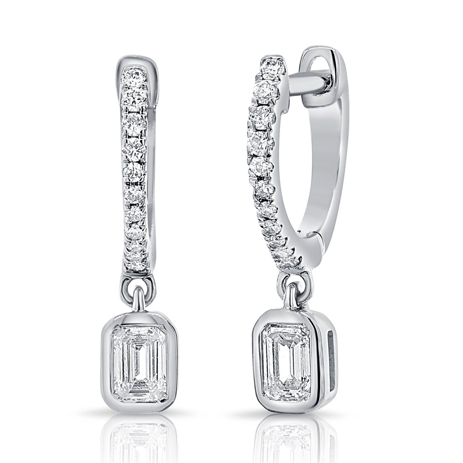 14K Gold Bezel & Channel-Set Diamond Huggie Earrings with Charm | 0.43ct Drop Huggies