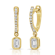14K Gold Bezel & Channel-Set Diamond Huggie Earrings with Charm | 0.43ct Drop Huggies