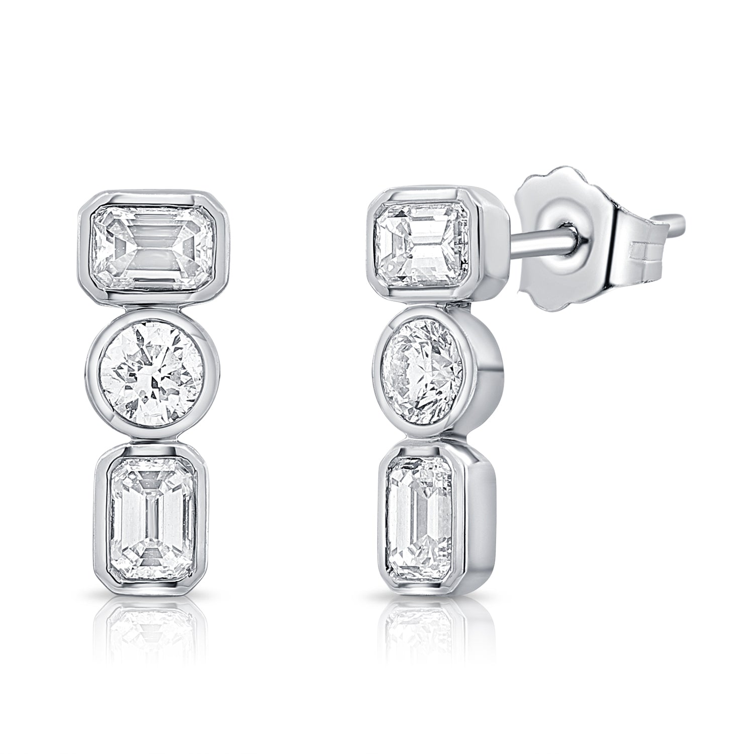 1.17CT Emerald-Cut and Round Diamond Bezel Drop Earrings in 14K Gold
