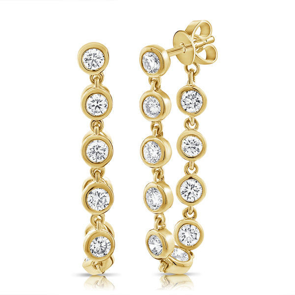 Stunning 14K Gold Bezel-Set Diamond Drop Earrings