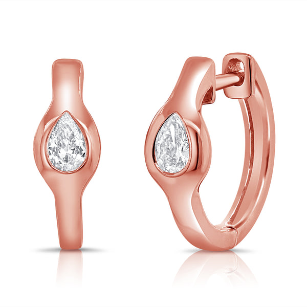 14K Gold Pear-Shaped Diamond Huggie Earrings (0.28 Carat) – Elegant Teardrop Hoop Style in White, Yellow, or Rose Gold