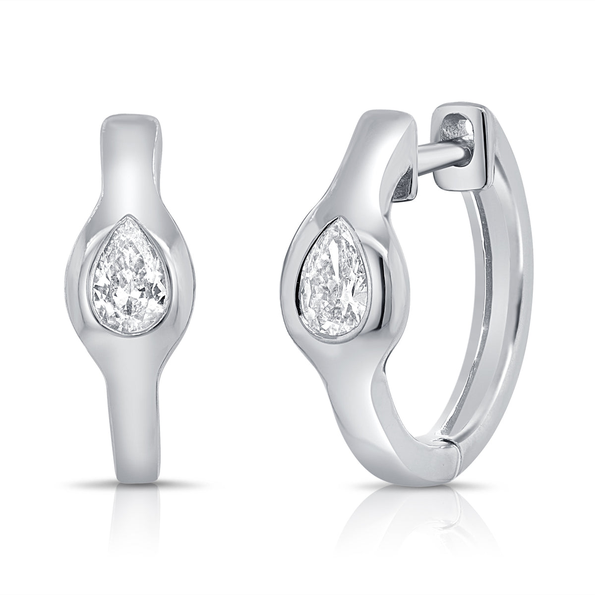 14K Gold Pear-Shaped Diamond Huggie Earrings 0.28 Carat