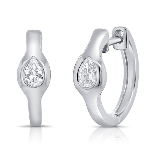 14K Gold Pear-Shaped Diamond Huggie Earrings 0.28 Carat