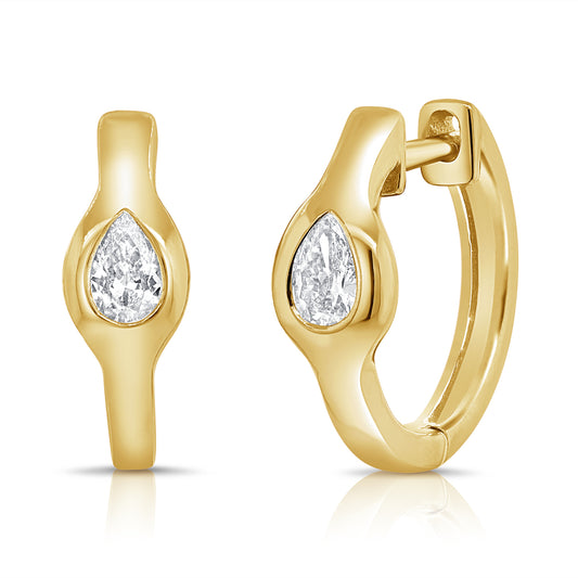 14K Gold Pear-Shaped Diamond Huggie Earrings 0.28 Carat
