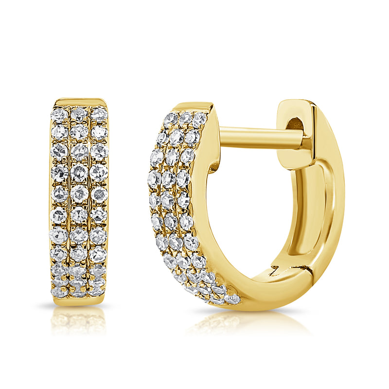 3 Row Diamond Huggie Earrings made in 14K Gold