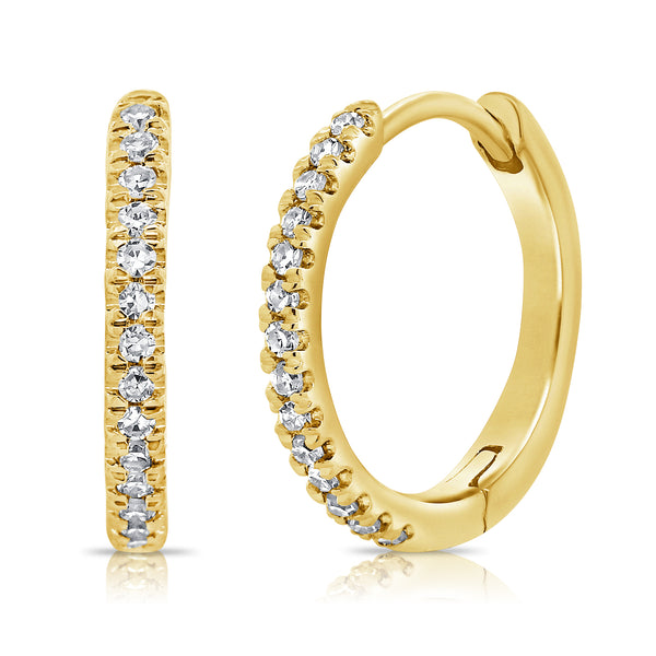 Classic Diamond Huggie Earrings Halfway set with Round Brilliant Diamonds