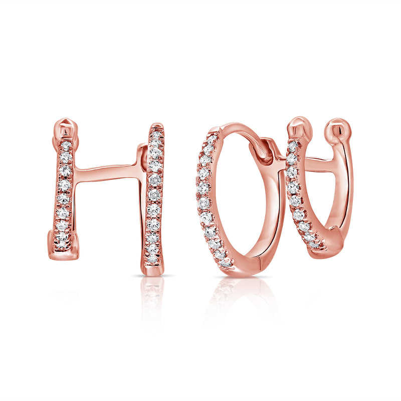 14K Gold Diamond Huggie Hoop Earrings – 0.12 Carat