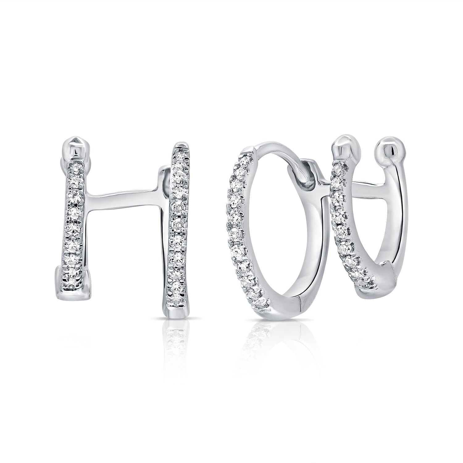 14K Gold Diamond Huggie Hoop Earrings - 0.12 Carat