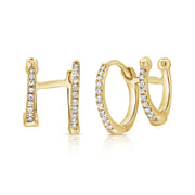 14K Gold Diamond Huggie Hoop Earrings - 0.12 Carat
