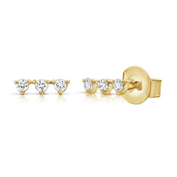 Triple Diamond Line Stud Earrings set with Round Brilliant Diamonds