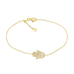 Elegant 14K Gold Diamond Hamsa Bracelet