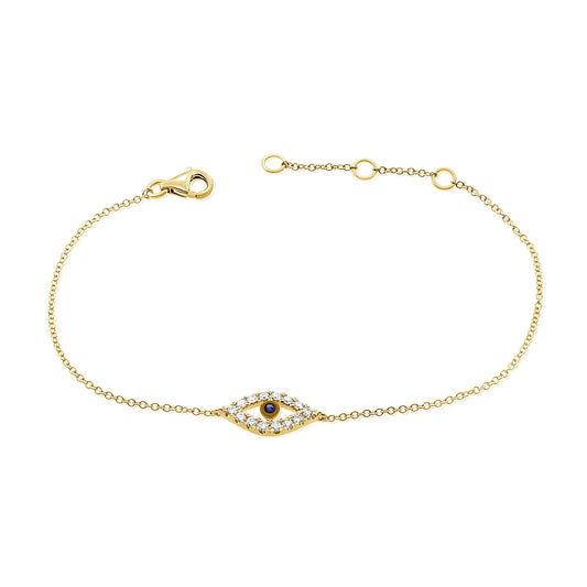 14K Gold Sapphire and Diamond Evil Eye Bracelet – 0.23 CT Chain Bracelet