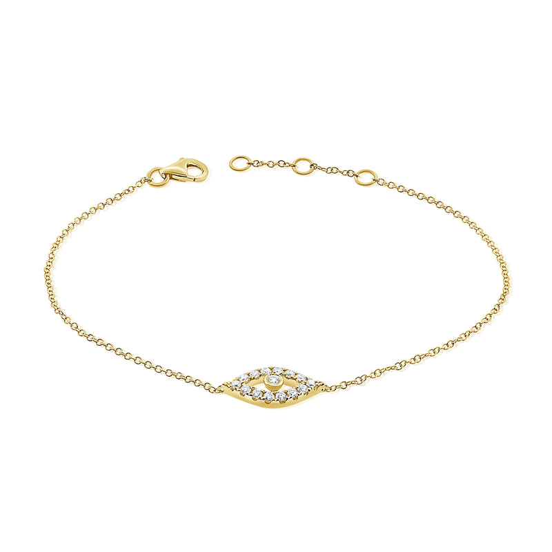 Delicate 14K Gold Diamond Evil Eye Bracelet