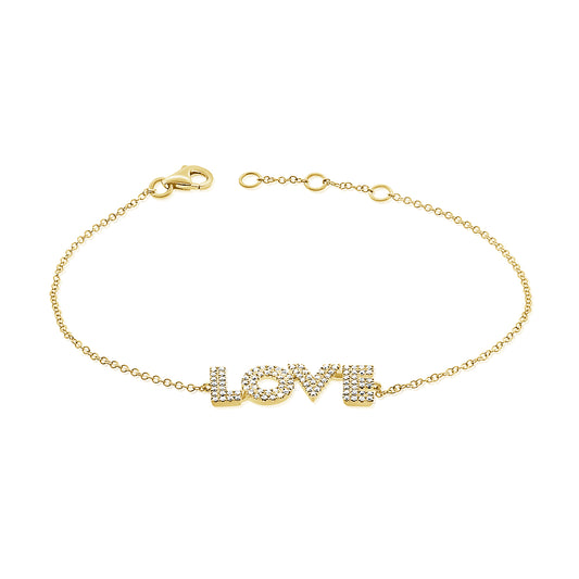 14K Gold Diamond LOVE Bracelet – 0.25 CT Delicate Chain Bracelet