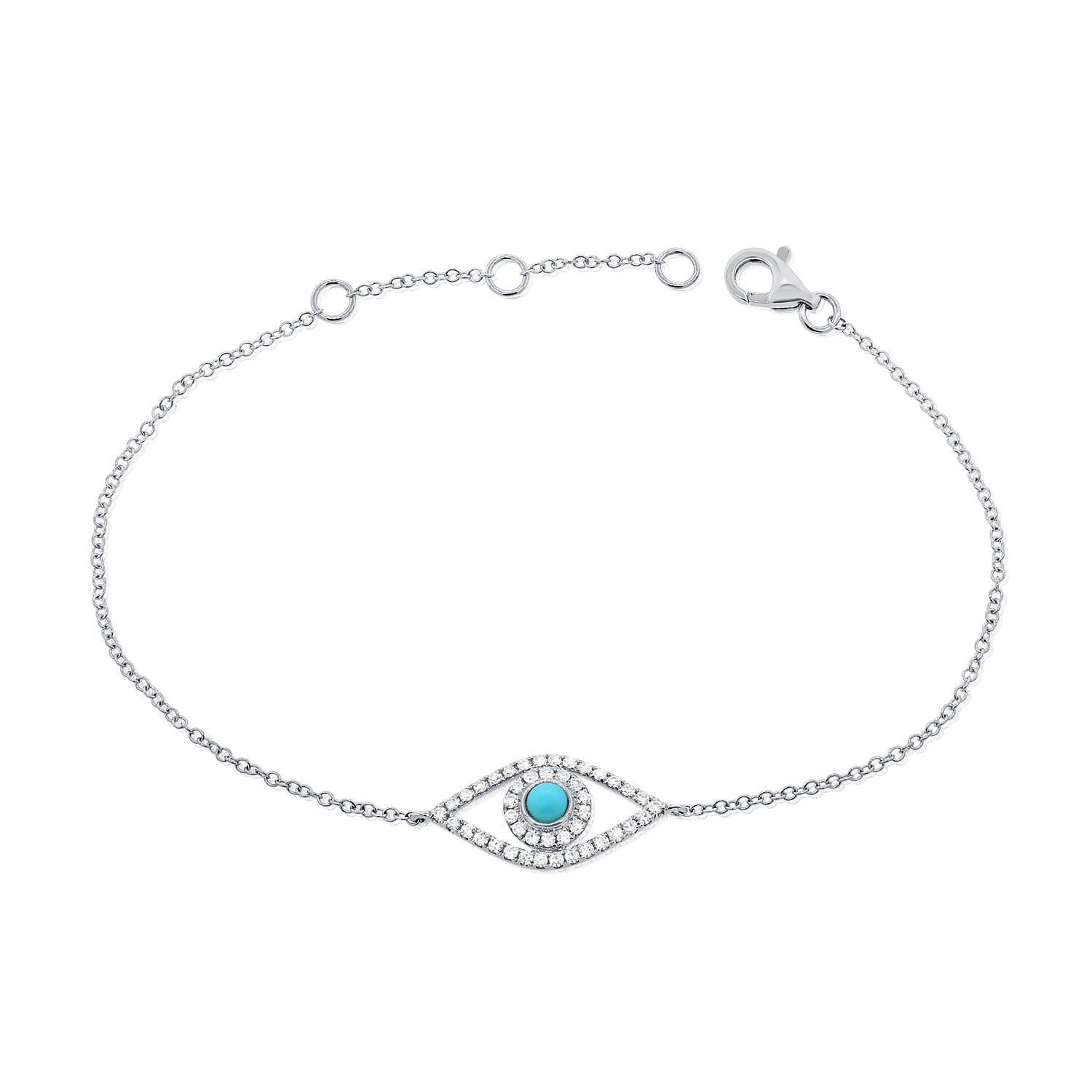 14K Gold 0.29ct Turquoise & Diamond Evil Eye Chain Bracelet