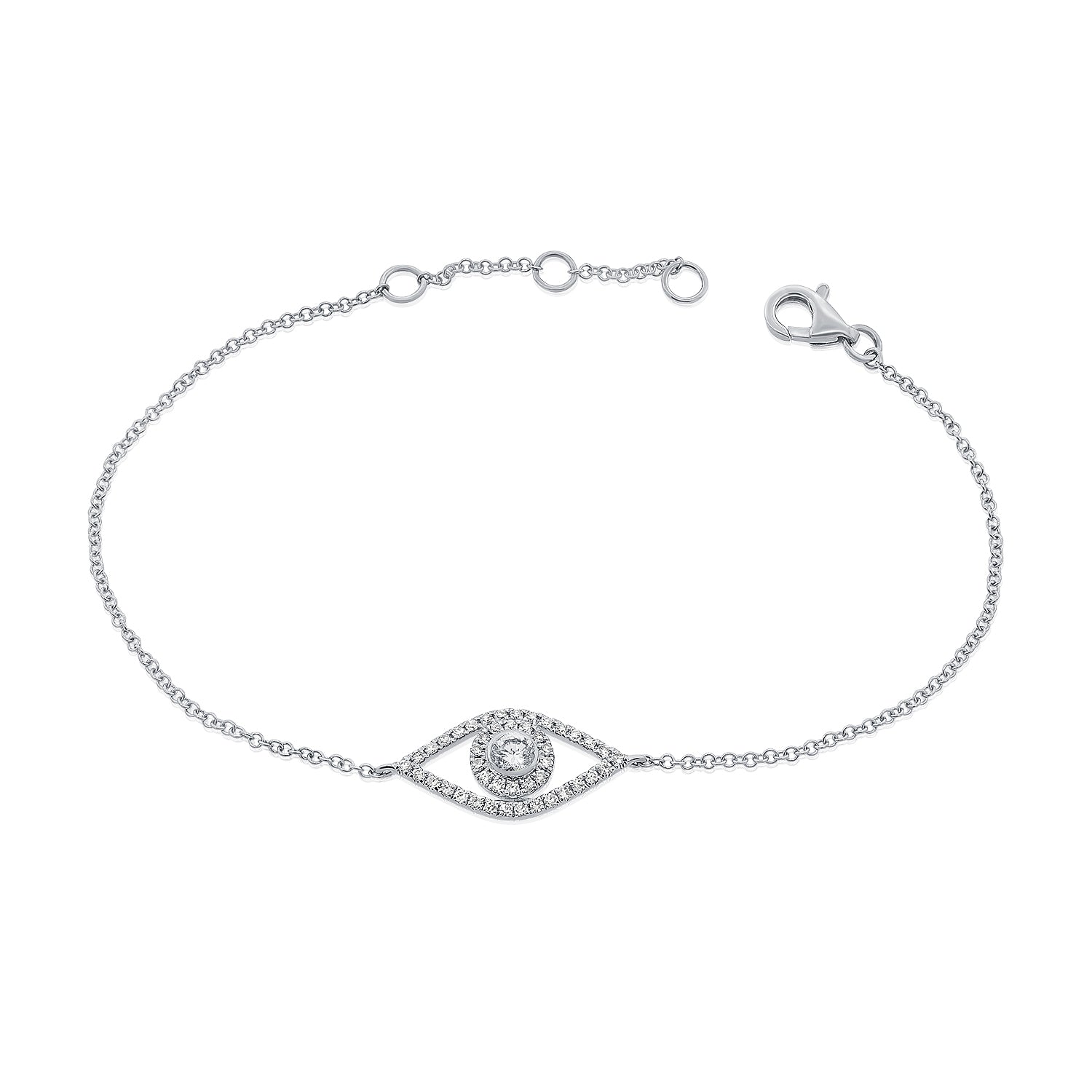 14K Gold 0.32ct Diamond Evil Eye Chain Bracelet