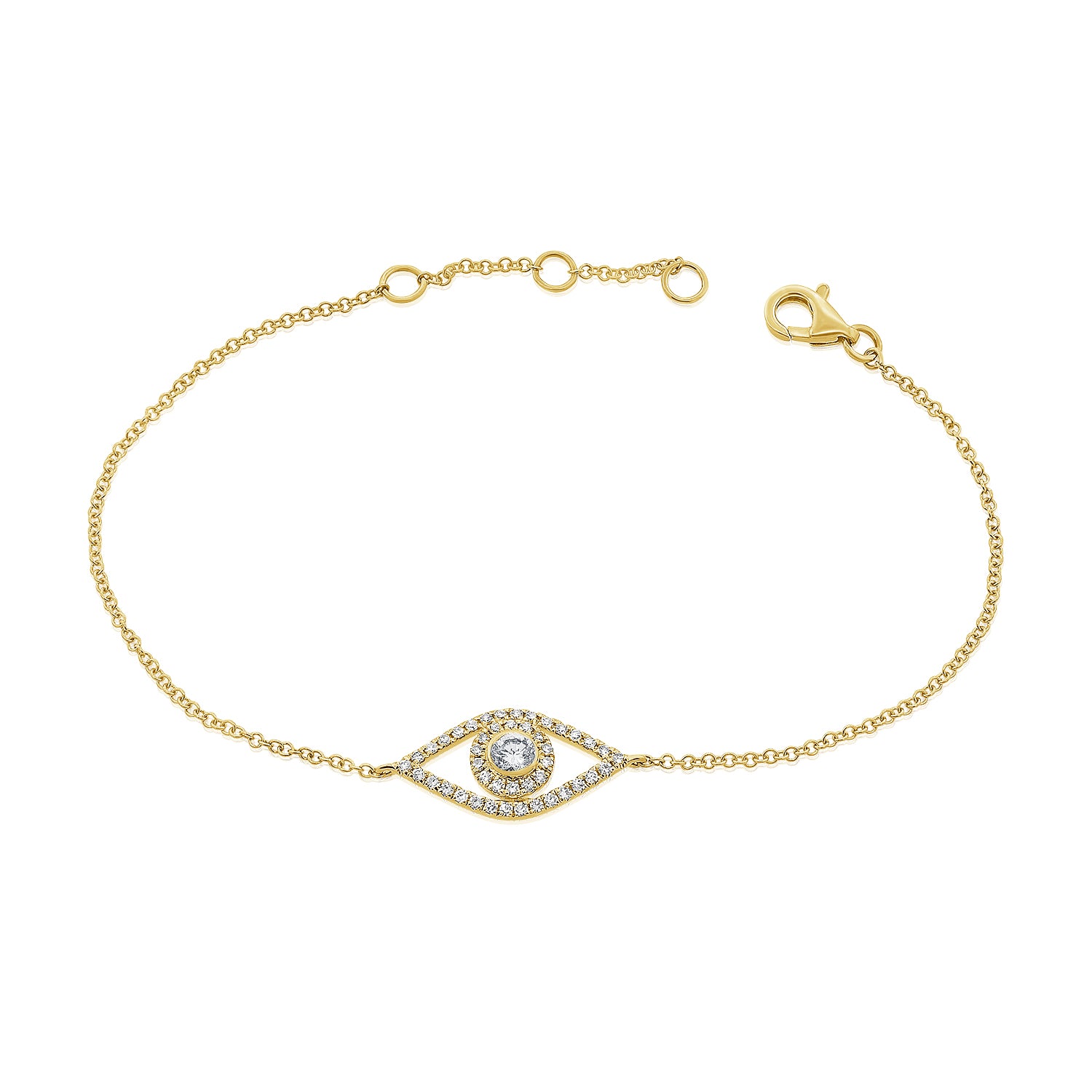 14K Gold 0.32ct Diamond Evil Eye Chain Bracelet