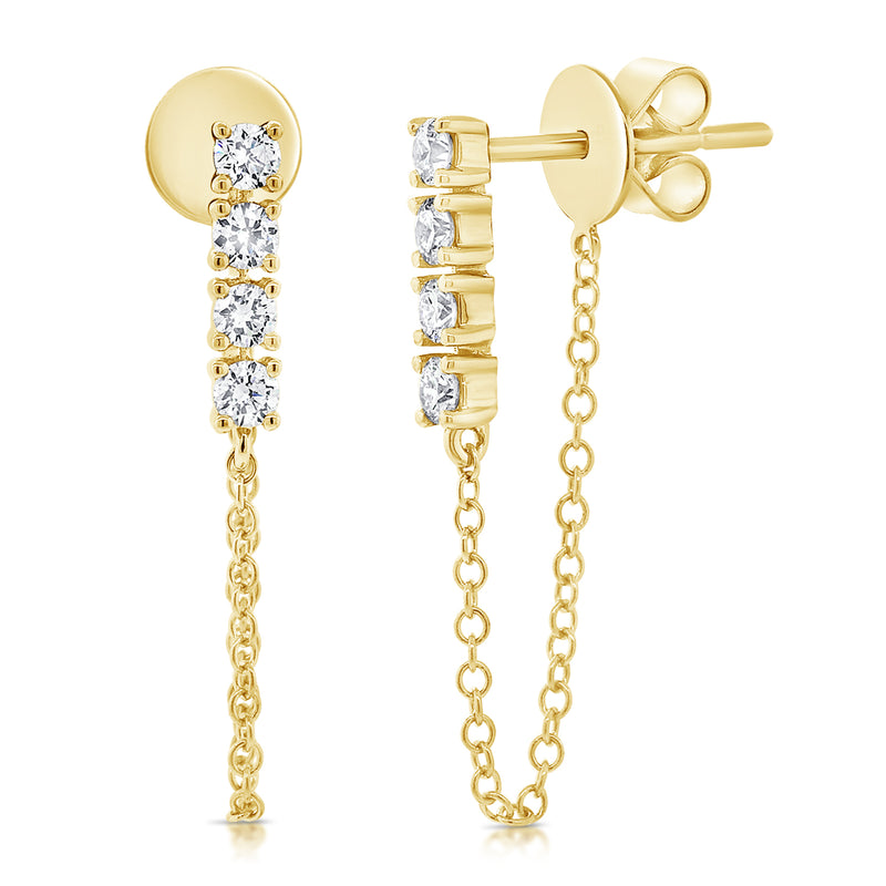 Modern 14K Gold Diamond Chain Earrings