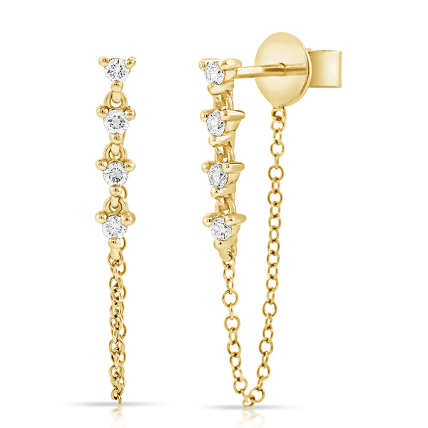 Elegant Diamond Chain Drop Earrings in 14K Gold