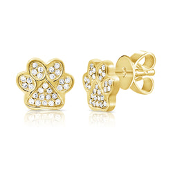 Diamond Paw Stud Earrings in 14K Gold