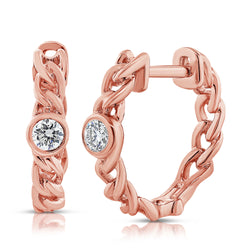 Diamond Solitaire Link Huggie Earrings